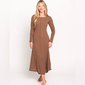 Selena Exposed Seam Midi Dress with Long Sleeves in Espresso (Lined)